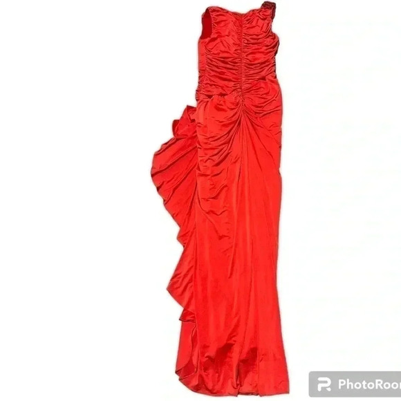 TADASHI SHOJI red rushed maxi dress with shoulder embellishment size S - Picture 3 of 5